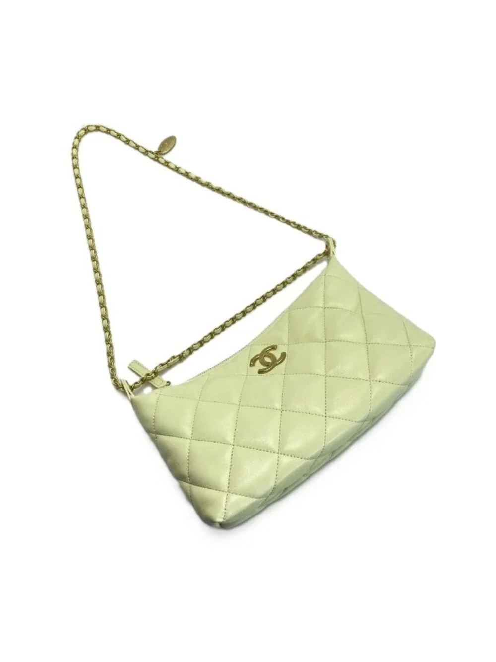 Chanel CC Logo Quilted Hobo Yellow Lambskin Chain